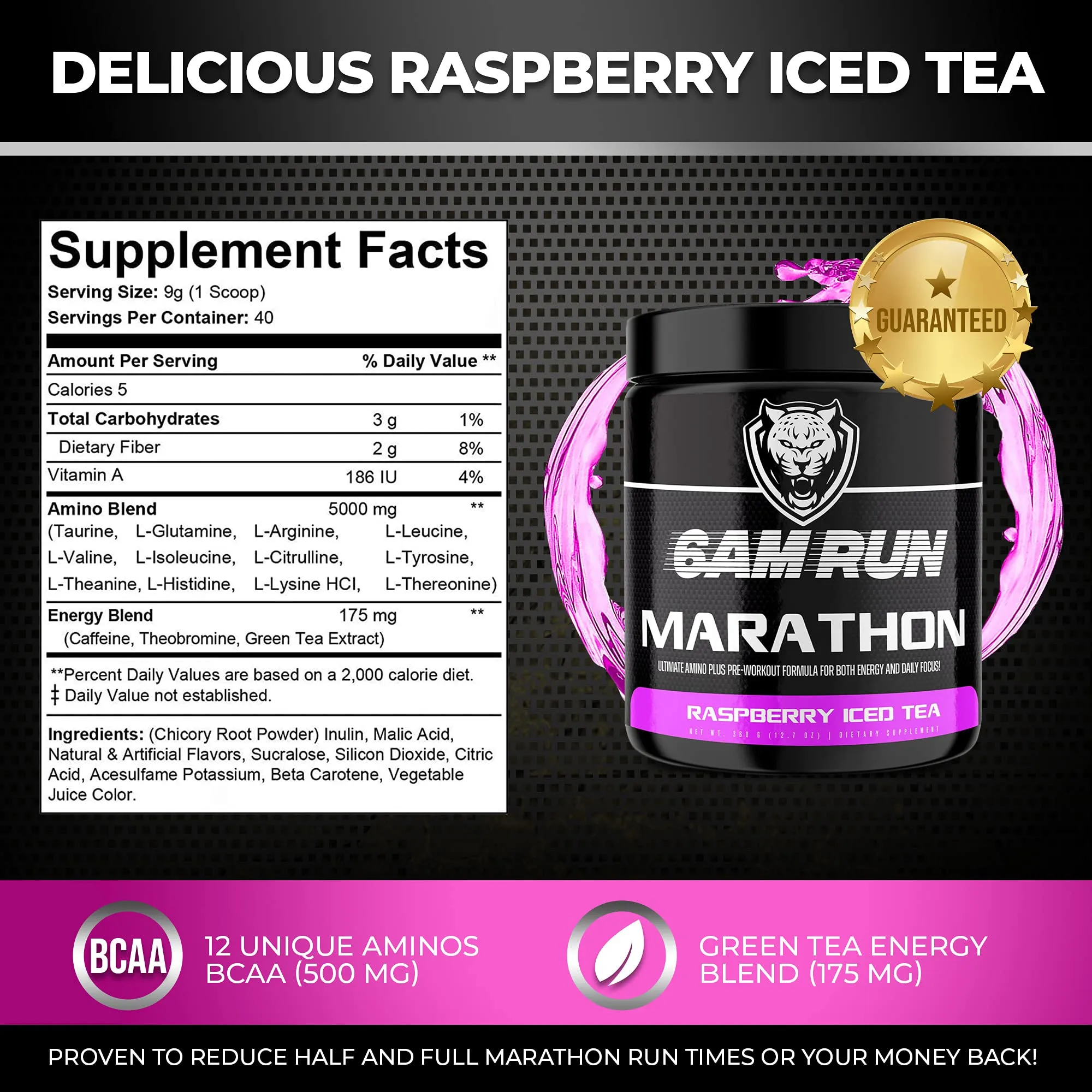 6AM Run Marathon - Pre Workout Powder for Distance Running & Essential Amino Energy - No Jitters, High Energy for Cardio & Stamina Formula - All Natural, Keto, Vegan (Raspberry Iced Tea, Full Bottle) Raspberry Iced Tea 12.7 Ounce (Pack of 1)
