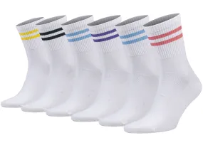 Athletic Tennis Crew Socks for Women with Stripes 6 Pairs Shoe Size 5 to 10