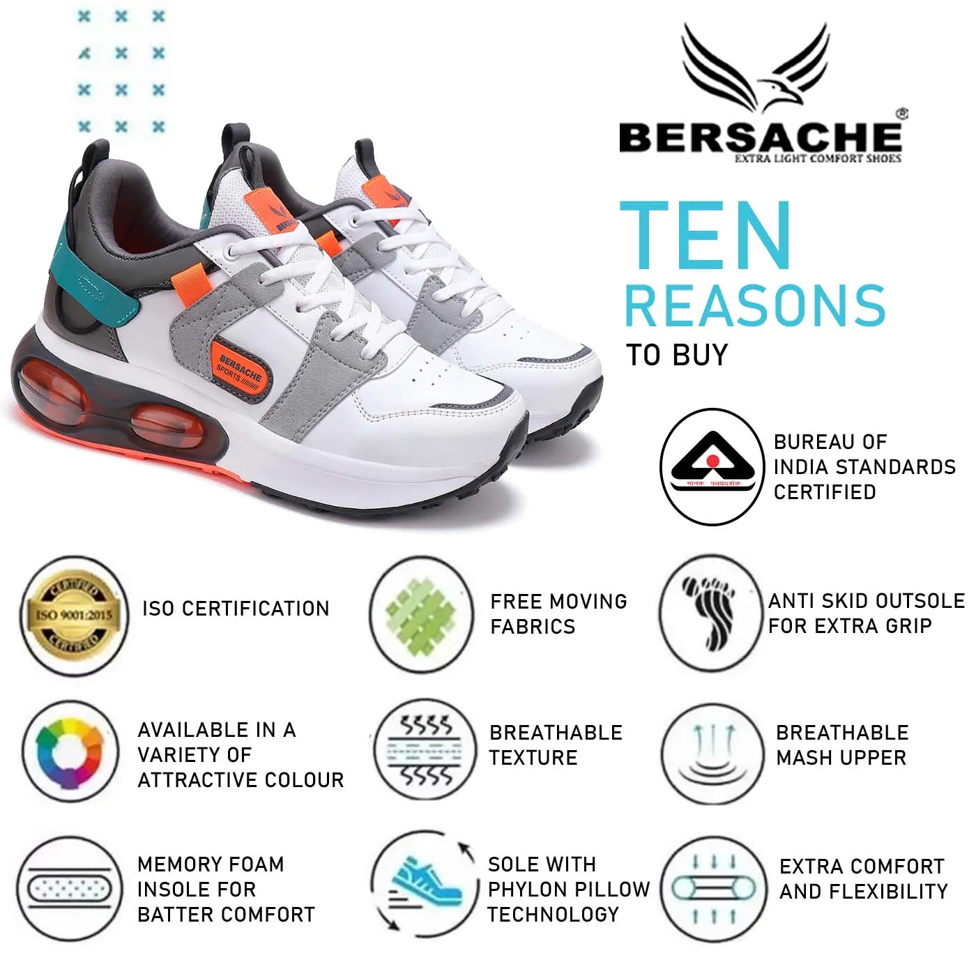 Bersache Lightweight Sports Running Shoes For Men Grey-9045