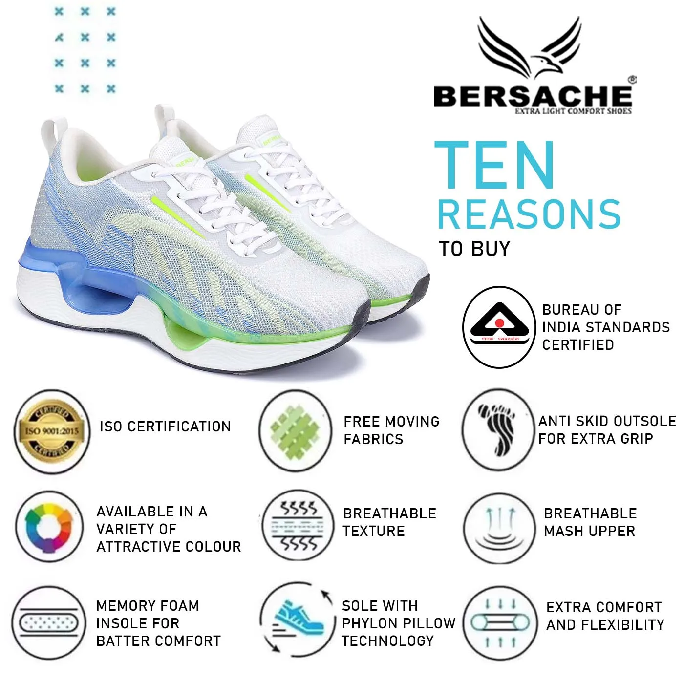 Bersache Lightweight Sports Running Shoes For Men White-9062