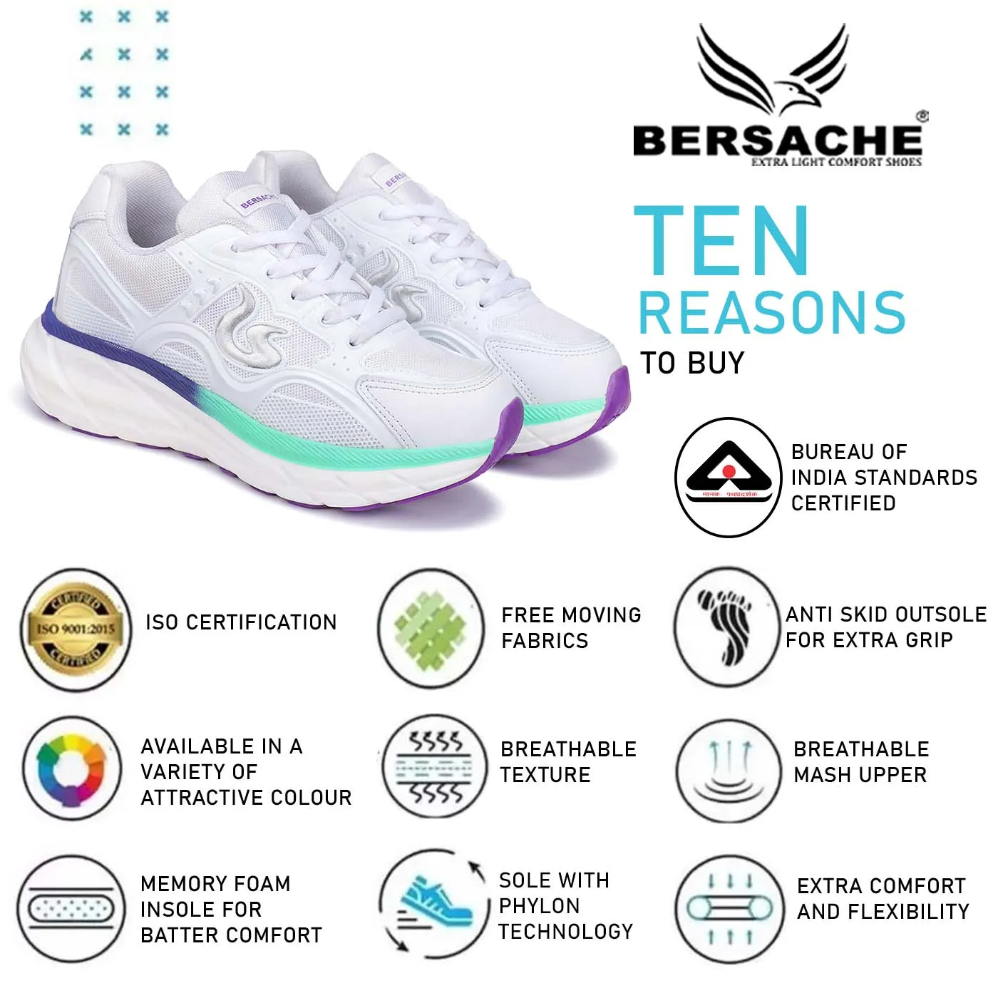 Bersache Premium Sports ,Gym, trending Stylish Running shoes for Women (9105-White)
