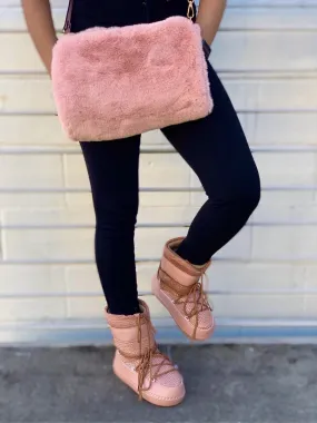 Cape Robbin Freeze Winter Snow Lace Up Iridescent Stones Fur Ski Boots Nude