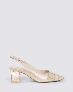HESS SLINGBACK HEELS NUDE SHIMMER LEATHER