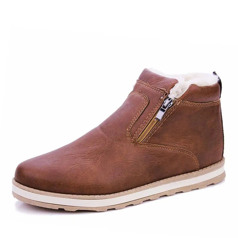 Men's Winter Warm Boots Plush Snow Ankle Boots Fur Leather Footwear