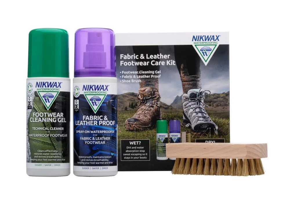 Nikwax Footwear Cleaning Gel Spray Fabric & Leather Proof Spray Double Pack