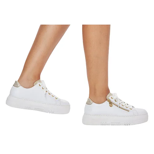 Rieker Ladies Flatform Trainers - M1921-80 - White / Gold