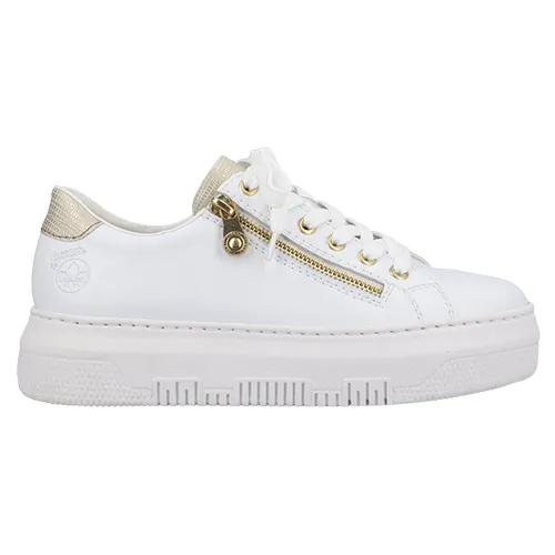 Rieker Ladies Flatform Trainers - M1921-80 - White / Gold