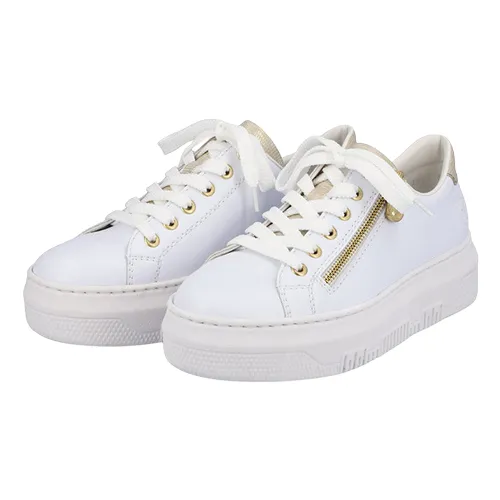 Rieker Ladies Flatform Trainers - M1921-80 - White / Gold