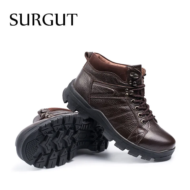 SURGUT High Quality Men Snow Boots Waterproof Men Footwear Autumn Ankle Boots Breathable Supper Warm Fur Winter Men Boots