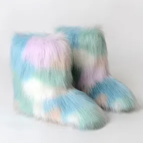 Winter Multicolor Fluffy Anti-skid Flat Heel Lining Fur Keep Warm Women Snow Boots