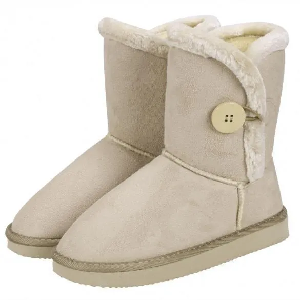 Women Winter Faux Fur Suede EVA Button Closure Warm Short Snow Boots