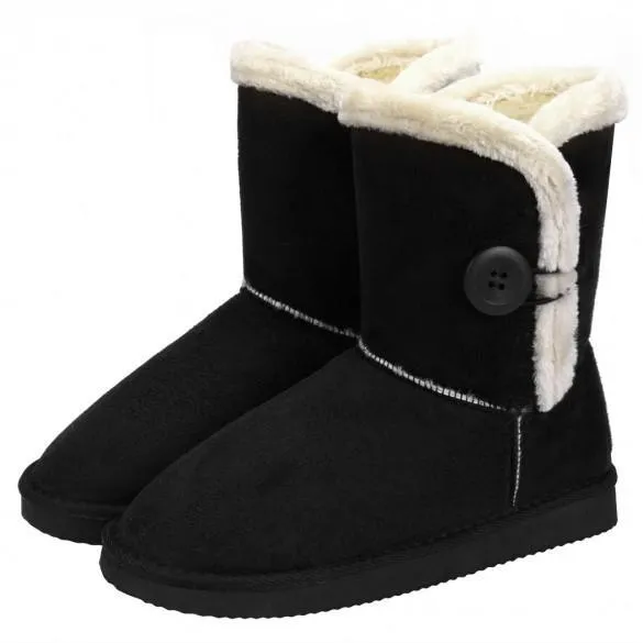 Women Winter Faux Fur Suede EVA Button Closure Warm Short Snow Boots