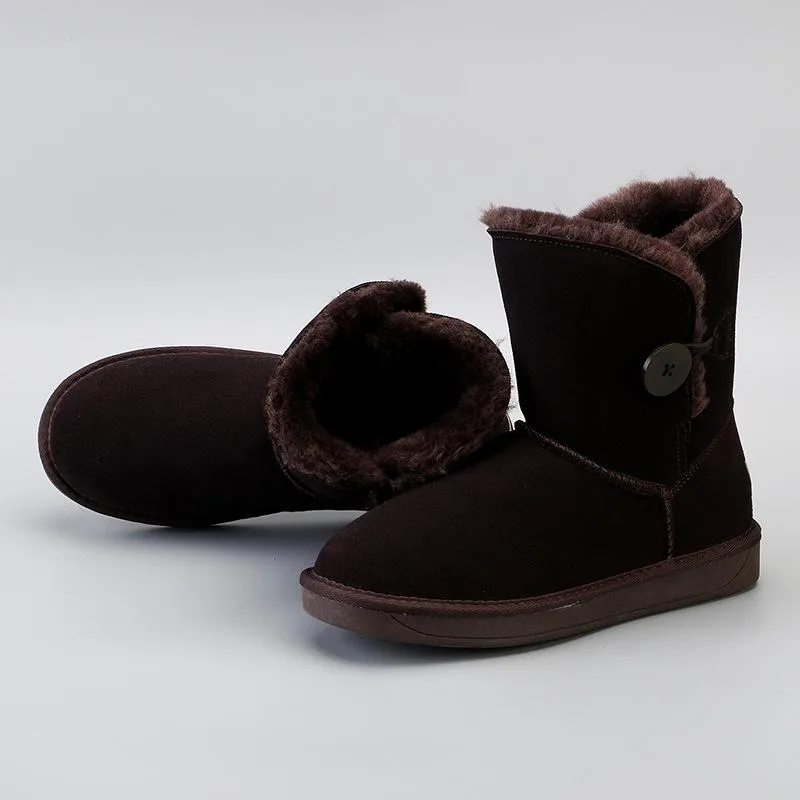 Women Winter Faux Fur Suede EVA Button Closure Warm Short Snow Boots