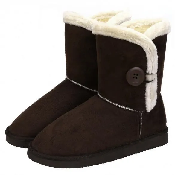 Women Winter Faux Fur Suede EVA Button Closure Warm Short Snow Boots