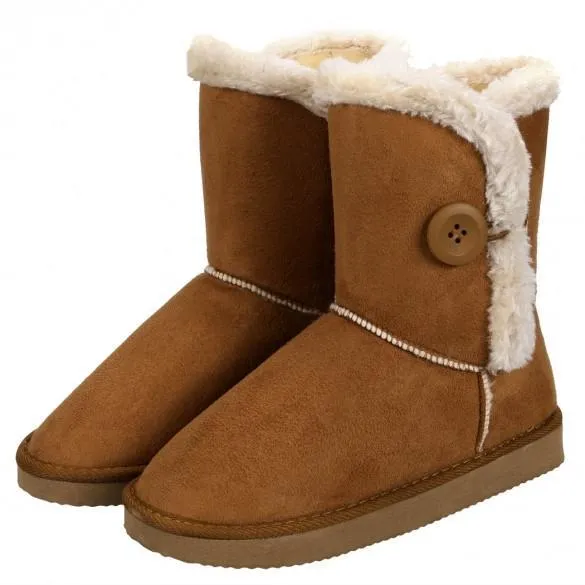 Women Winter Faux Fur Suede EVA Button Closure Warm Short Snow Boots