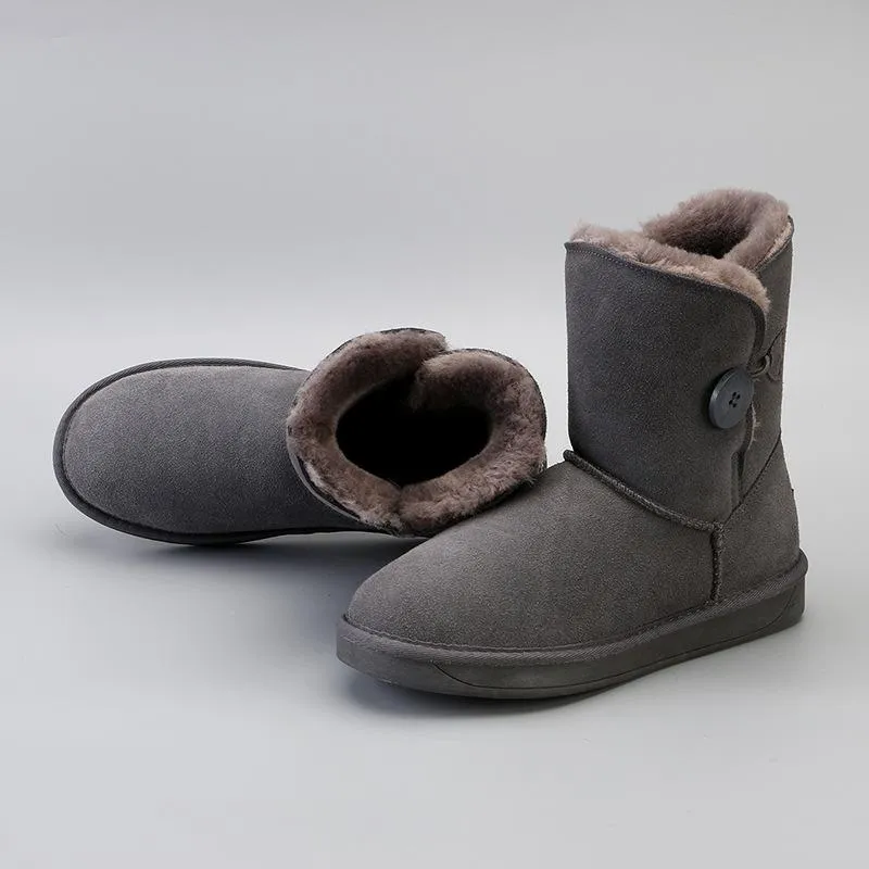 Women Winter Faux Fur Suede EVA Button Closure Warm Short Snow Boots